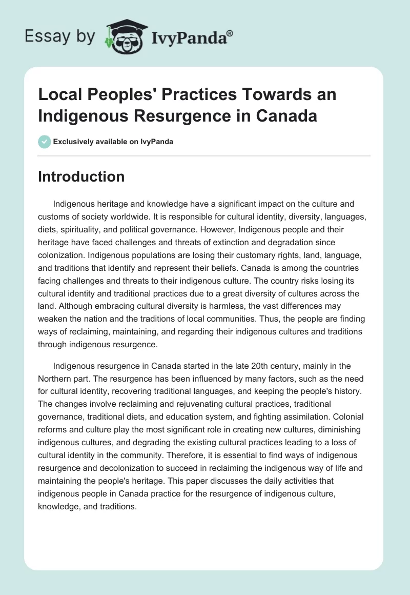 Local Peoples' Practices Towards an Indigenous Resurgence in Canada. Page 1