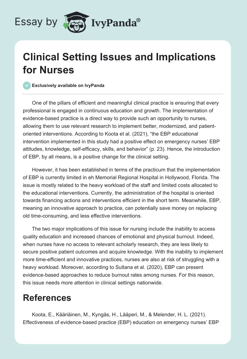 Clinical Setting Issues and Implications for Nurses. Page 1