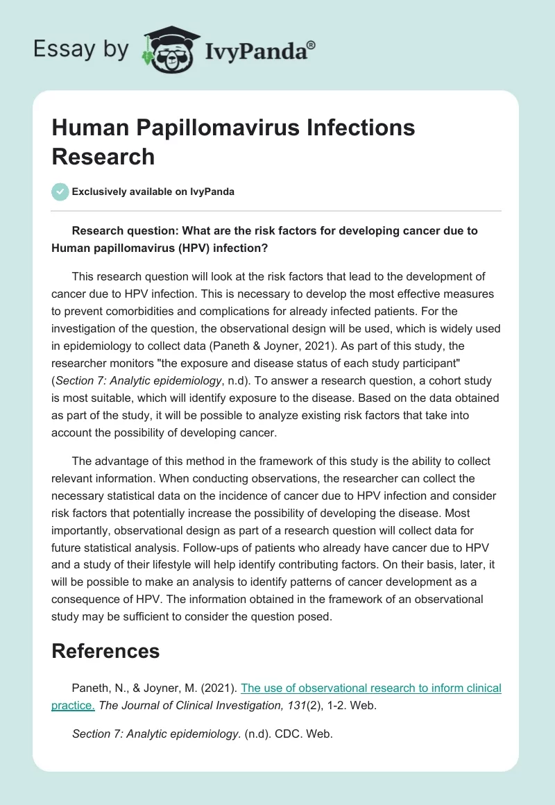 Human Papillomavirus Infections Research. Page 1