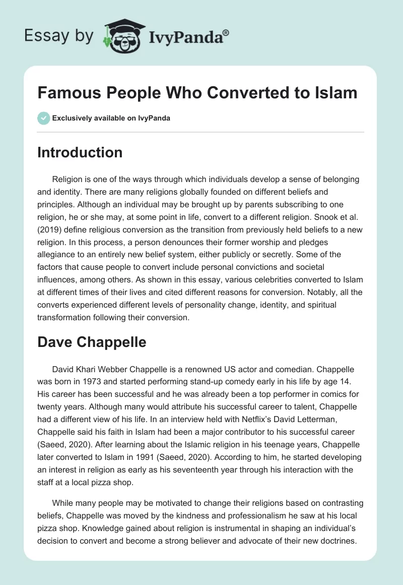 Famous People Who Converted to Islam. Page 1