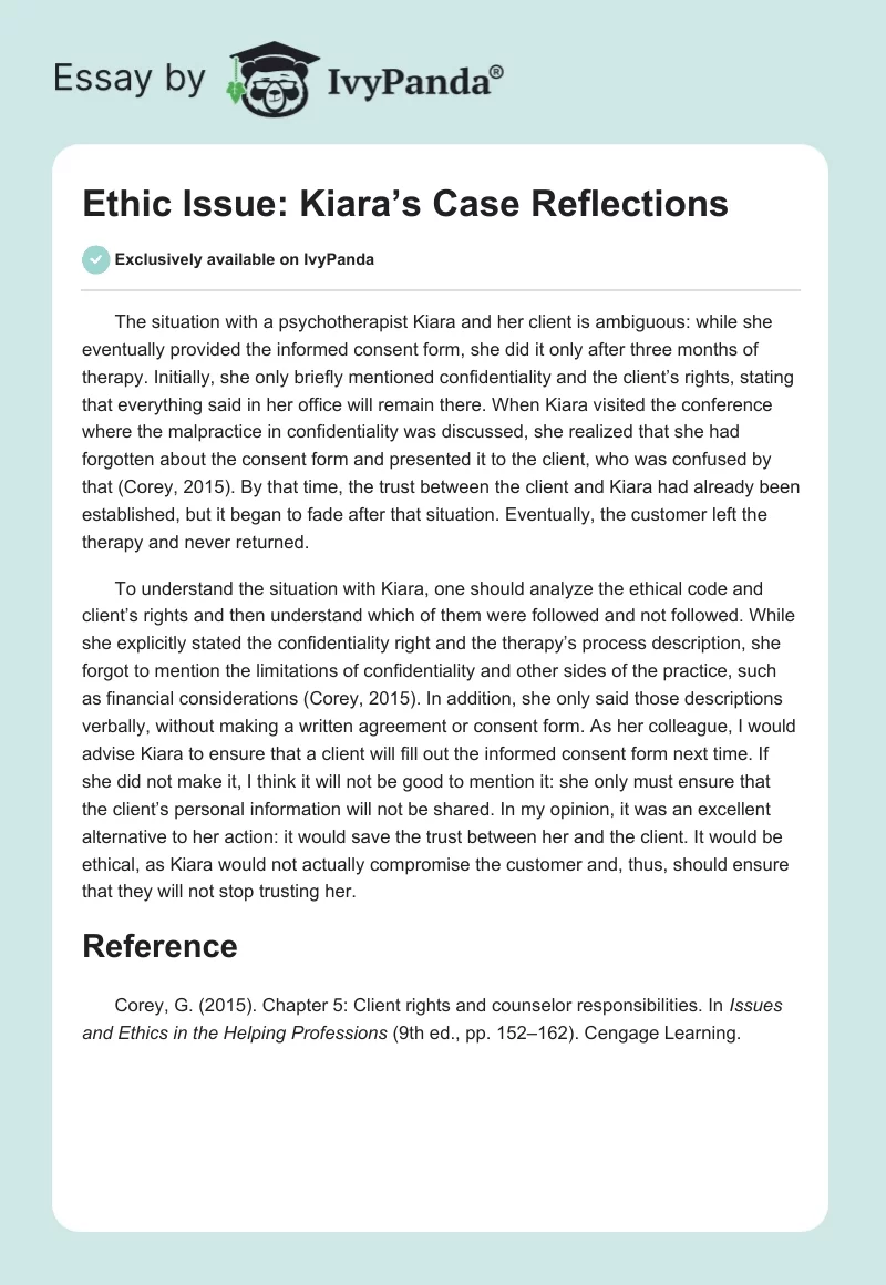 Ethic Issue: Kiara’s Case Reflections. Page 1