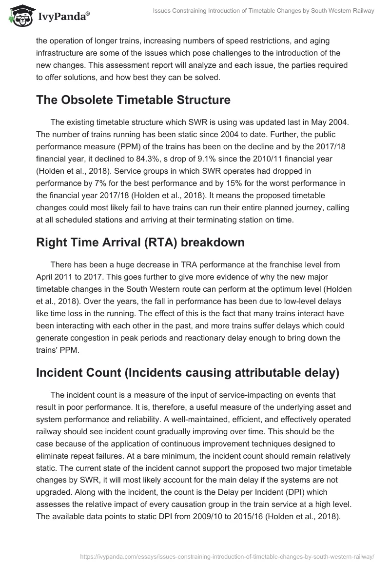 Issues Constraining Introduction of Timetable Changes by South Western Railway. Page 4