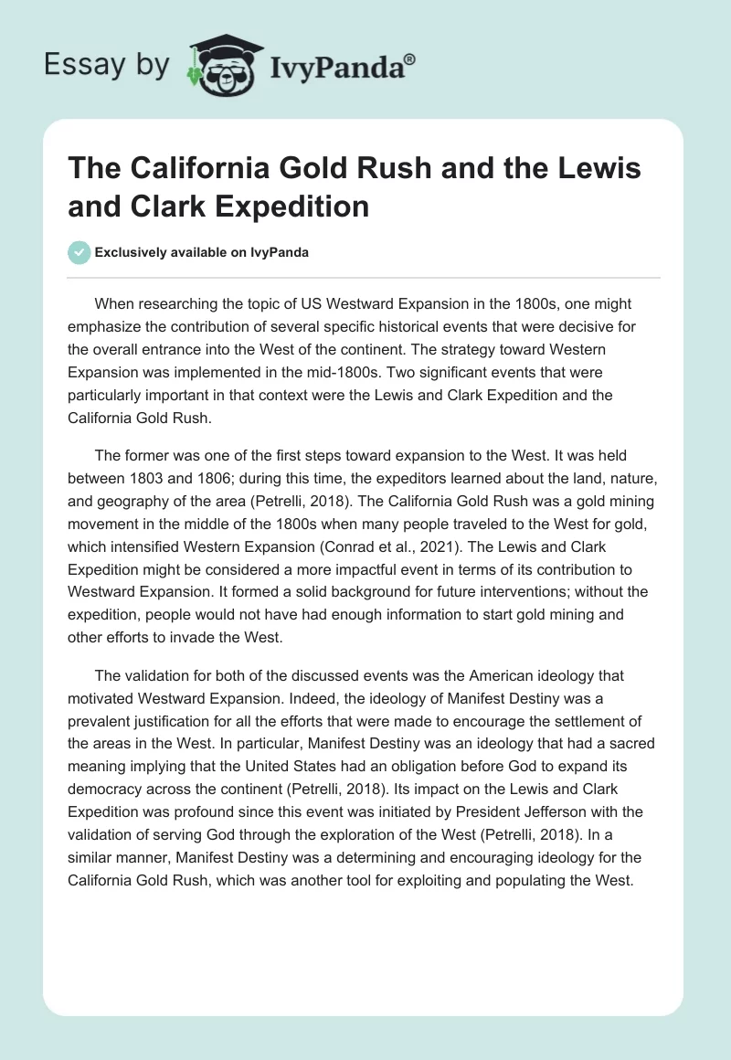 The California Gold Rush and the Lewis and Clark Expedition. Page 1