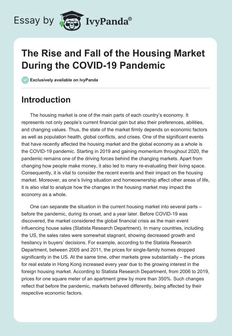 The Rise and Fall of the Housing Market During the COVID-19 Pandemic. Page 1