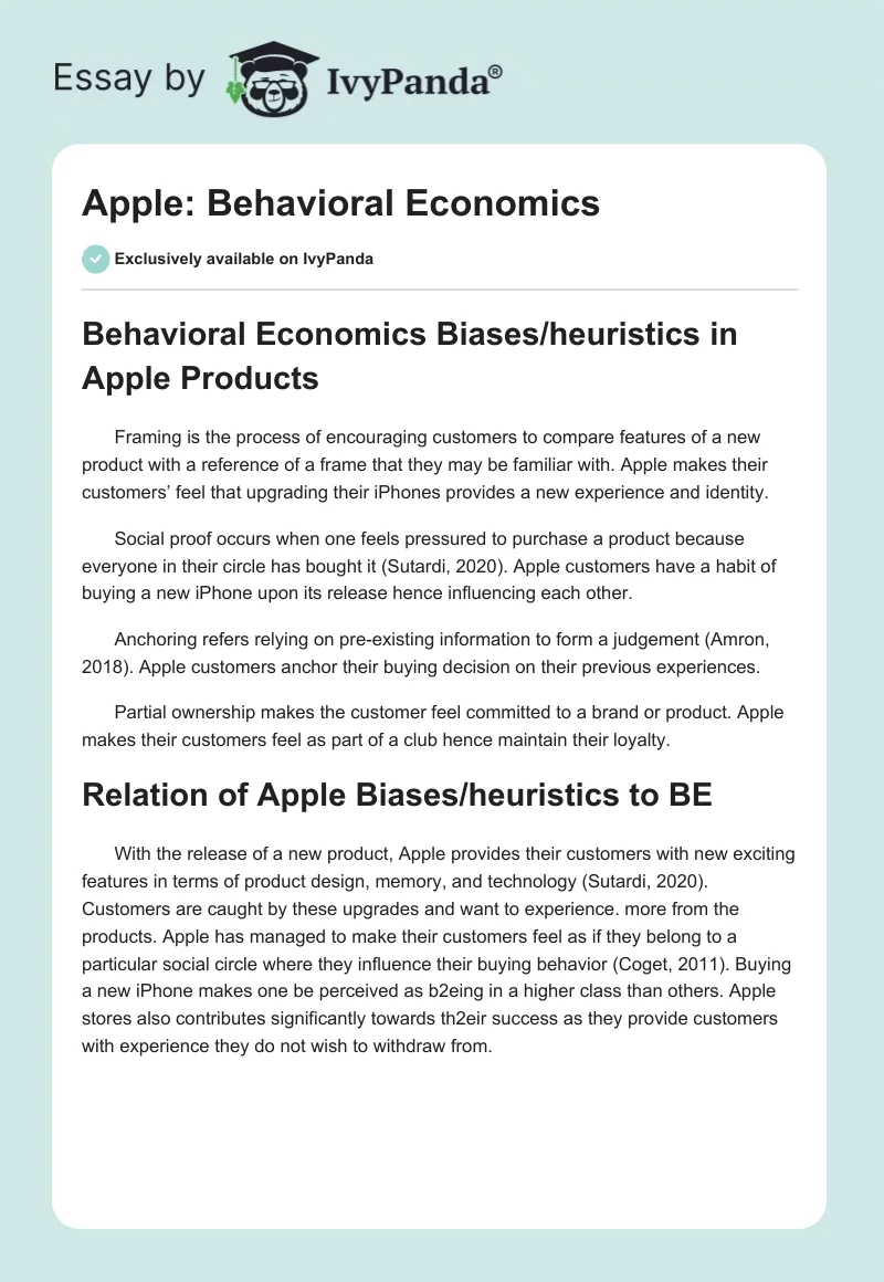 Apple: Behavioral Economics. Page 1