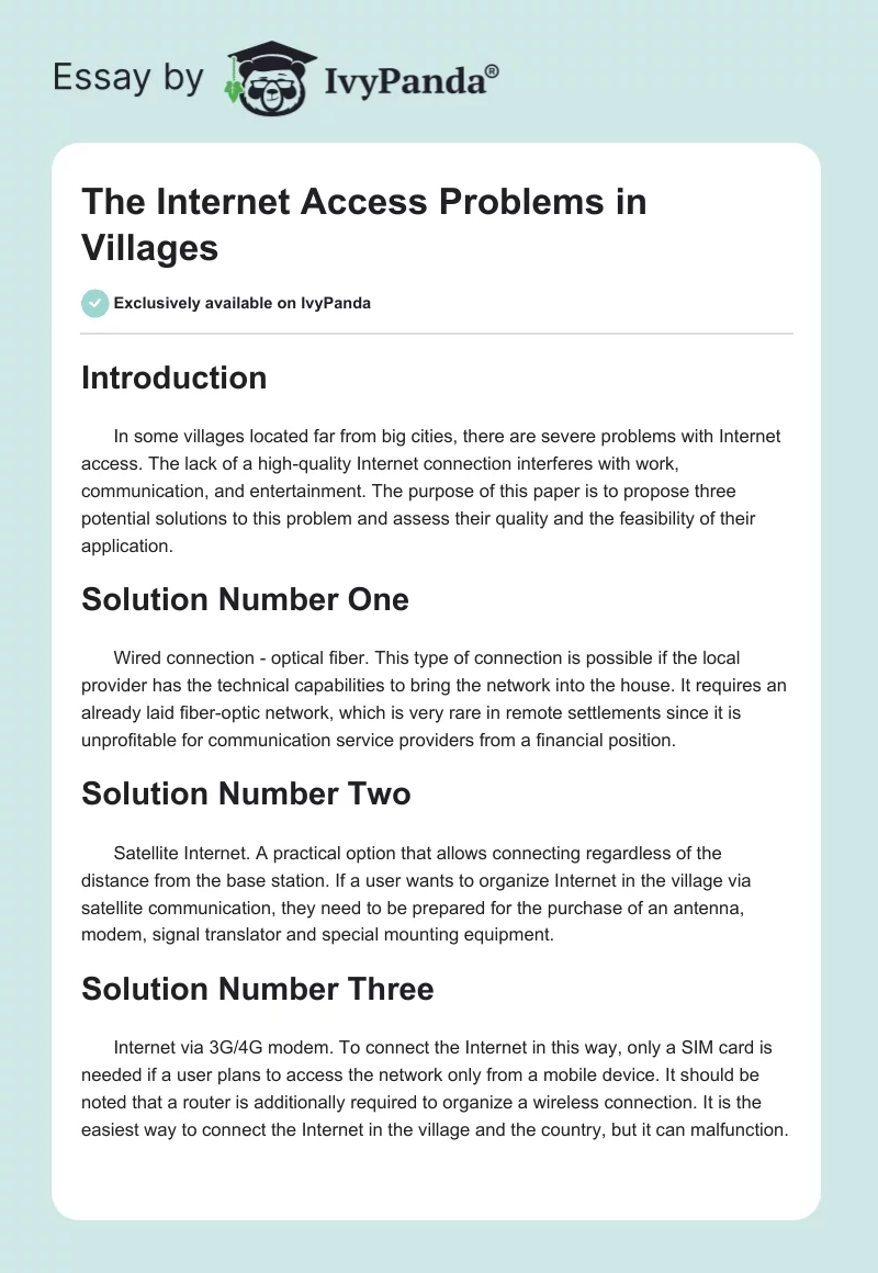 The Internet Access Problems in Villages. Page 1