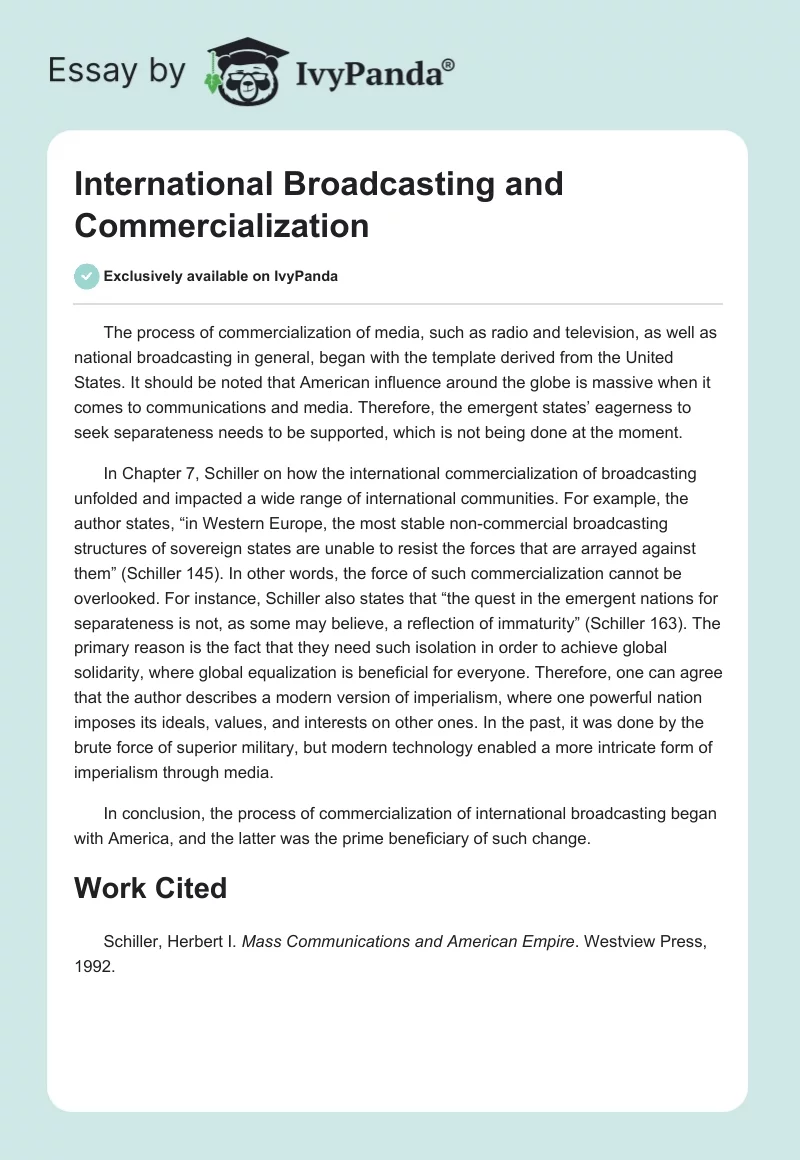 International Broadcasting and Commercialization. Page 1