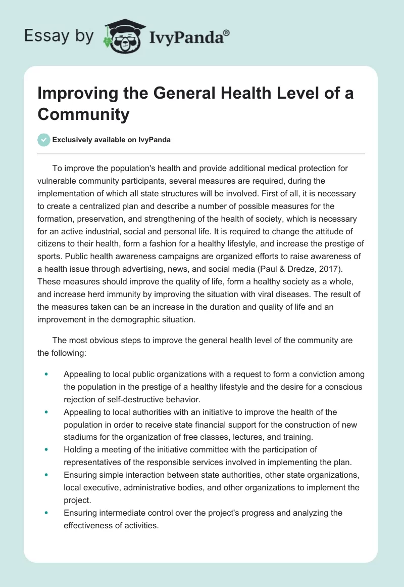 Improving the General Health Level of a Community. Page 1