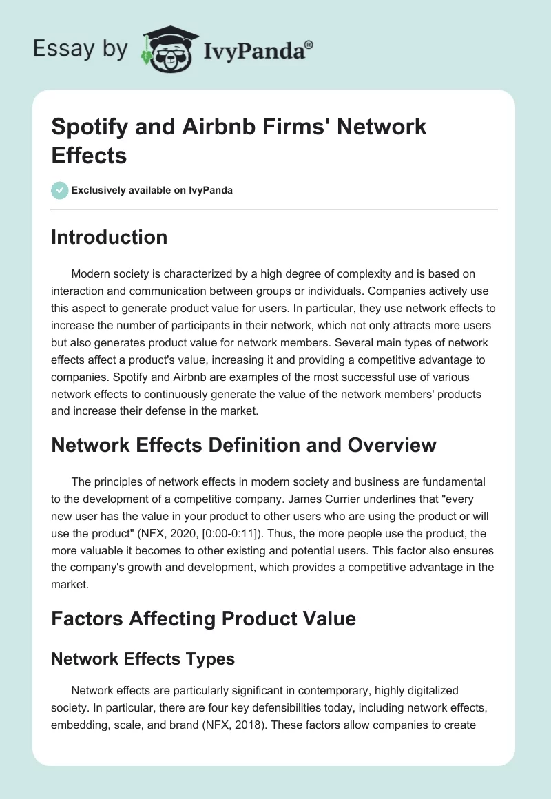 Spotify and Airbnb Firms' Network Effects. Page 1