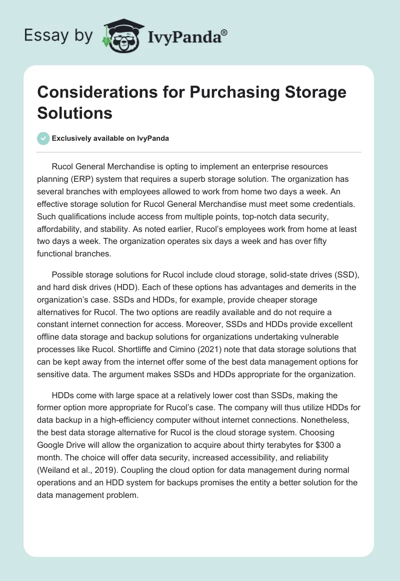 Considerations for Purchasing Storage Solutions. Page 1