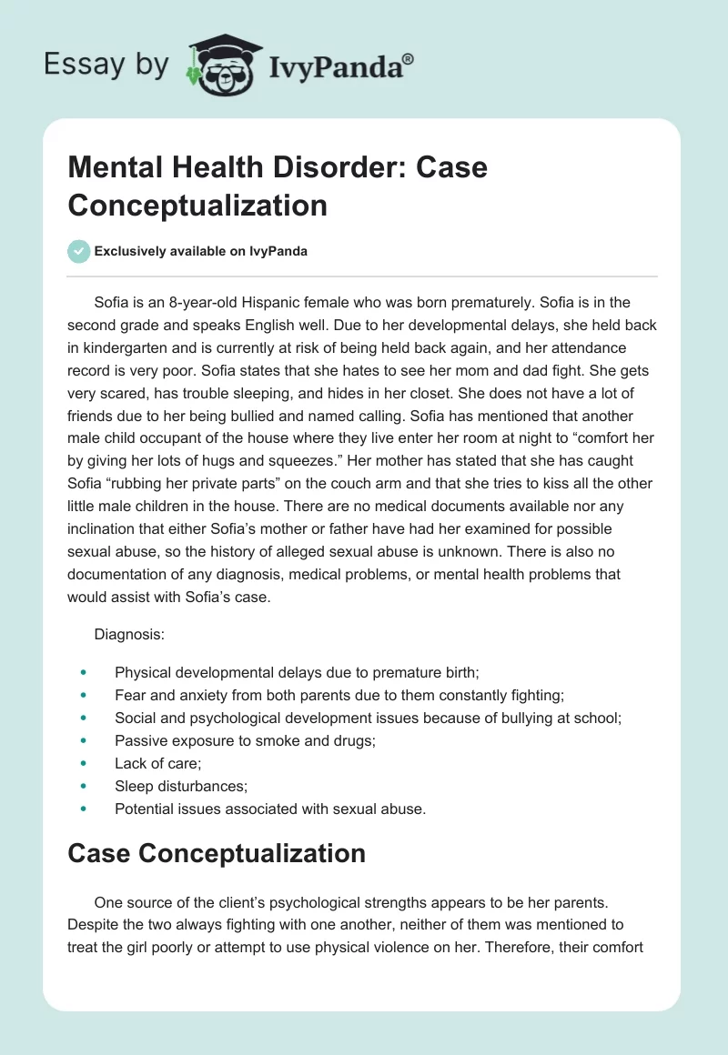 Mental Health Disorder: Case Conceptualization. Page 1