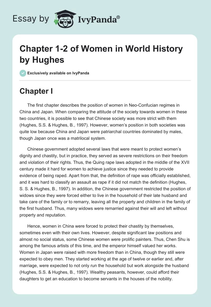 Chapter 1-2 of Women in World History by Hughes. Page 1