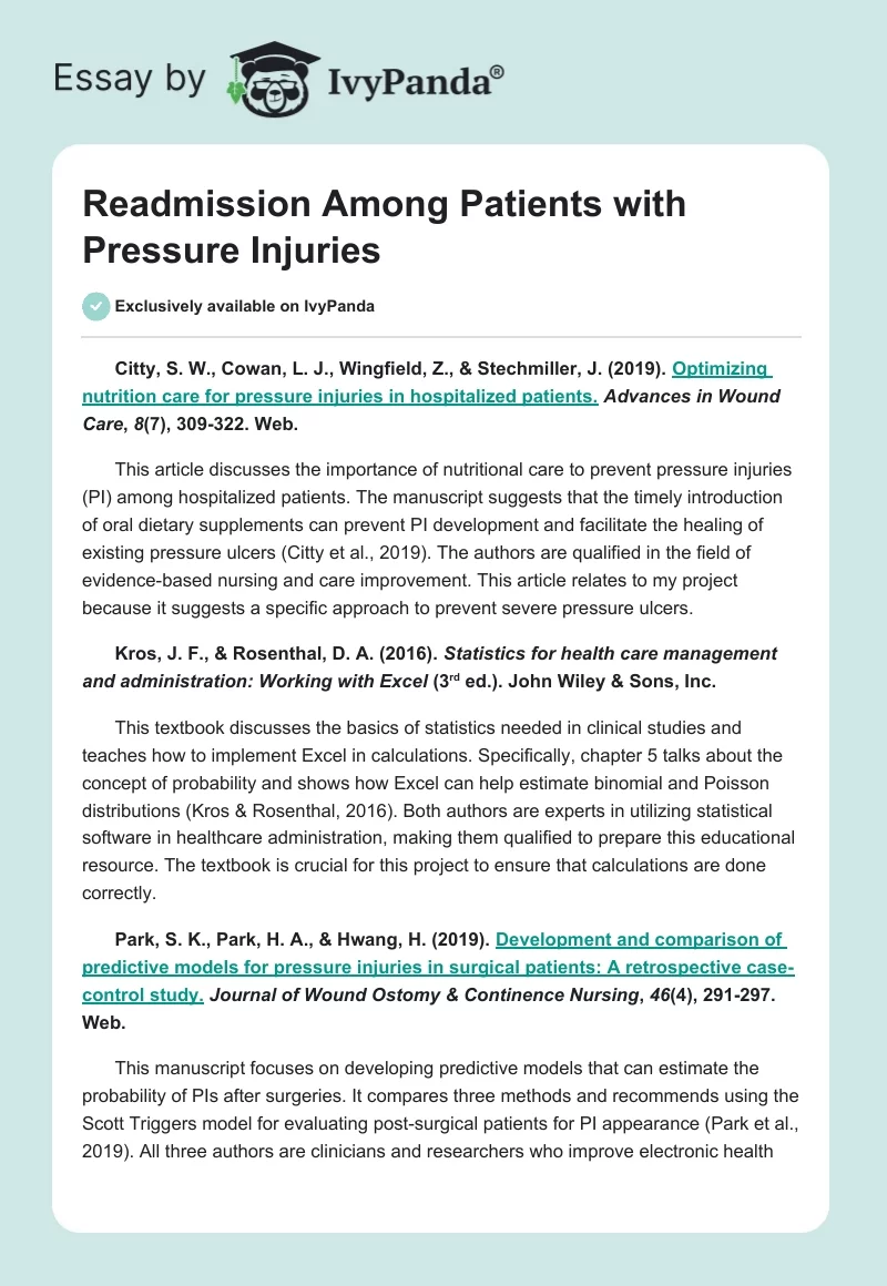 Readmission Among Patients with Pressure Injuries. Page 1