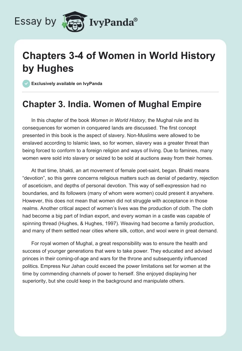 Chapters 3-4 of Women in World History by Hughes. Page 1