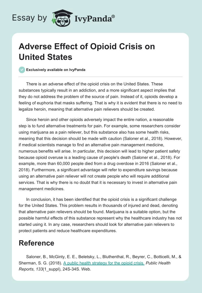 Adverse Effect of Opioid Crisis on United States. Page 1