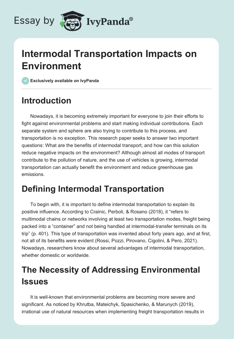 Intermodal Transportation Impacts on Environment. Page 1