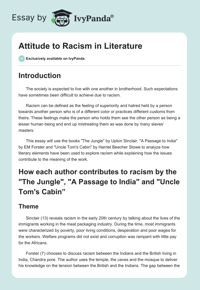 Attitude to Racism in Literature. Page 1
