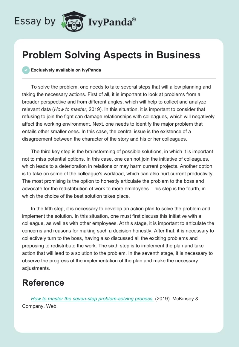 Problem Solving Aspects in Business. Page 1