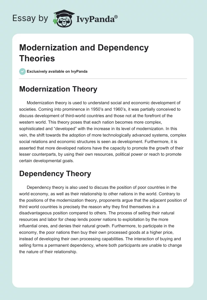 Modernization and Dependency Theories. Page 1