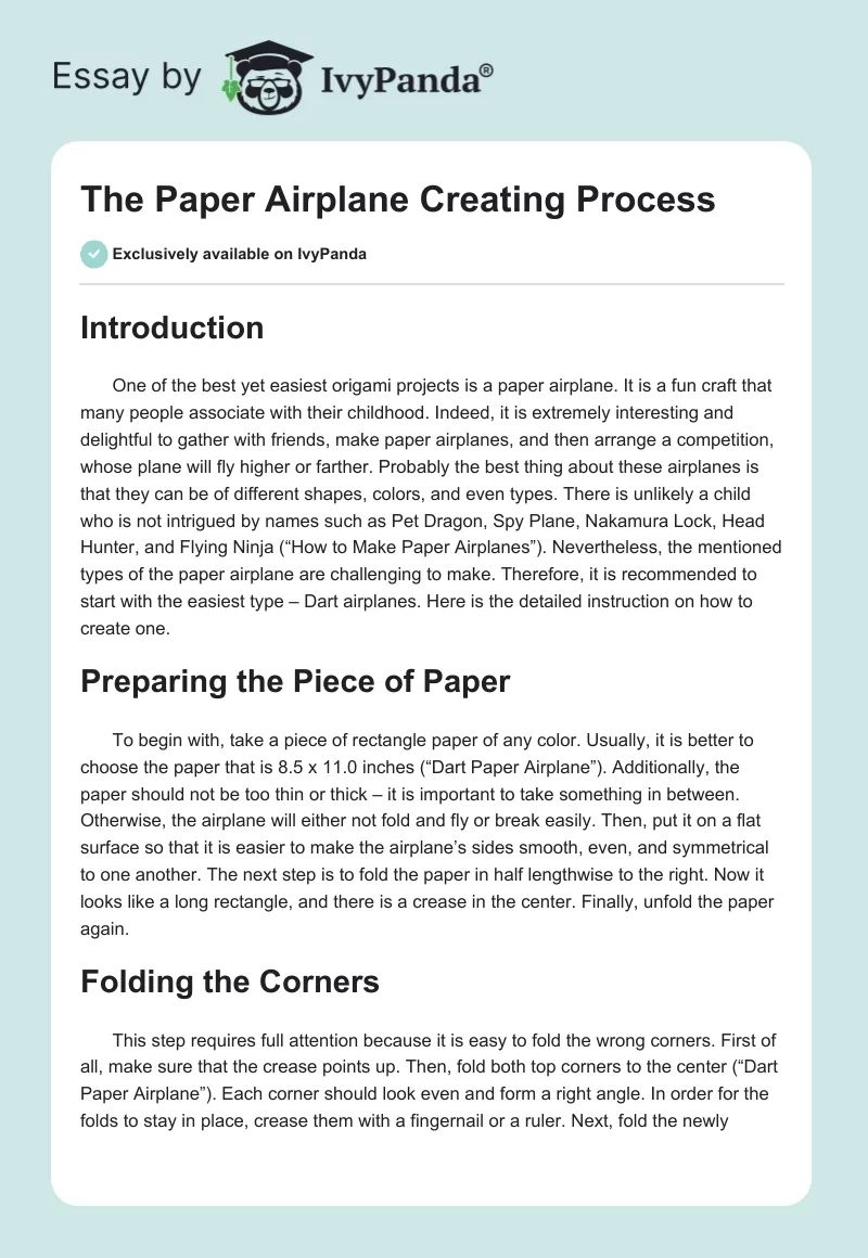 The Paper Airplane Creating Process. Page 1