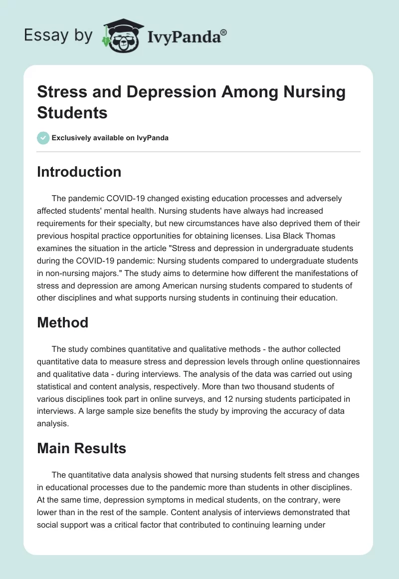 Stress and Depression Among Nursing Students. Page 1