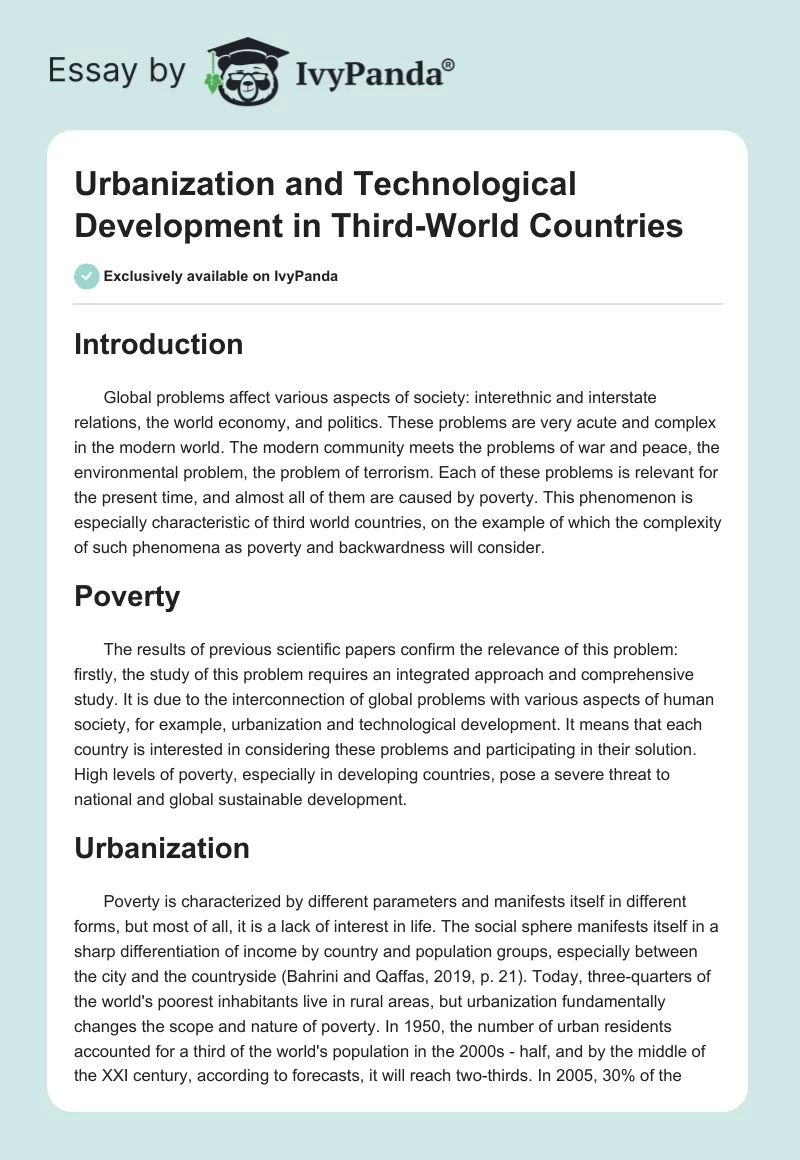 Urbanization and Technological Development in Third-World Countries. Page 1