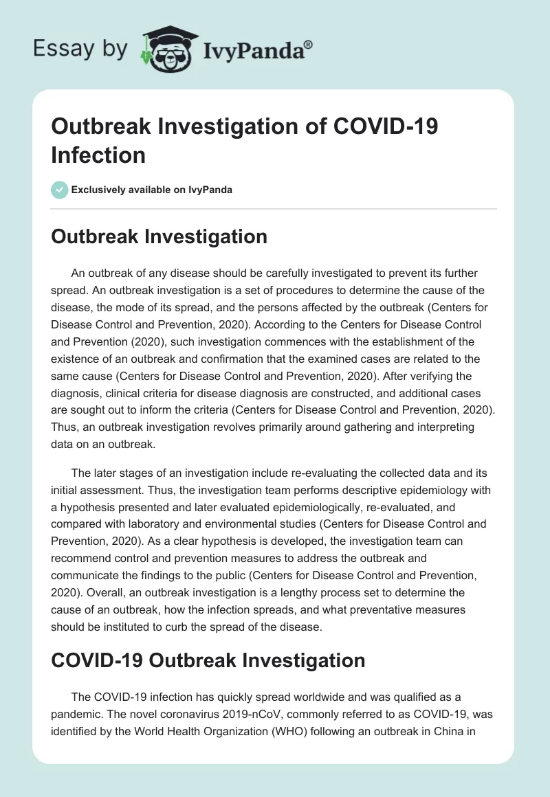 Outbreak Investigation of COVID-19 Infection. Page 1