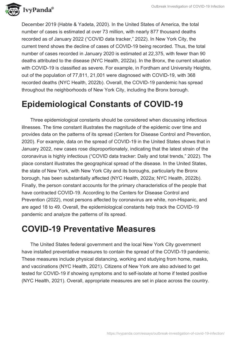 Outbreak Investigation of COVID-19 Infection. Page 2