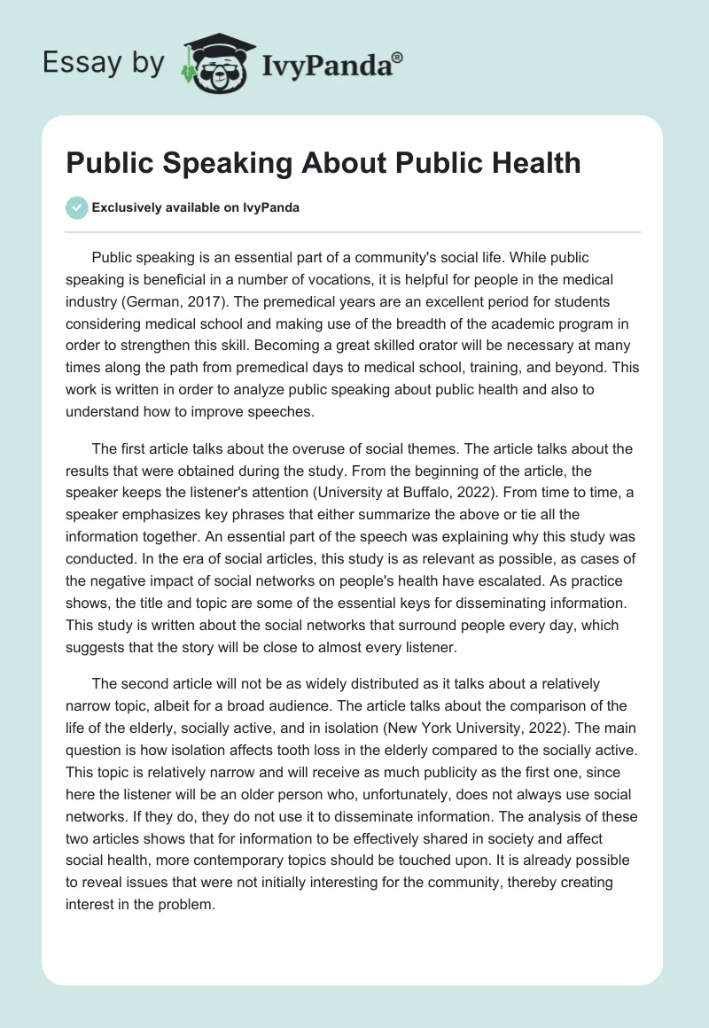 Public Speaking About Public Health. Page 1