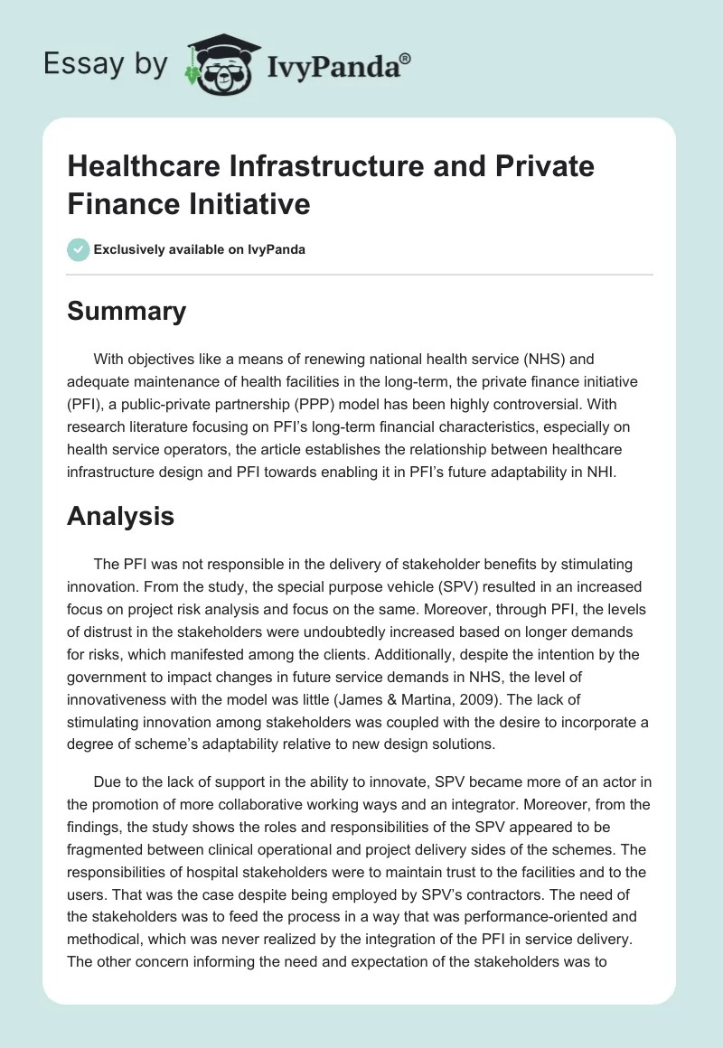 Healthcare Infrastructure and Private Finance Initiative. Page 1
