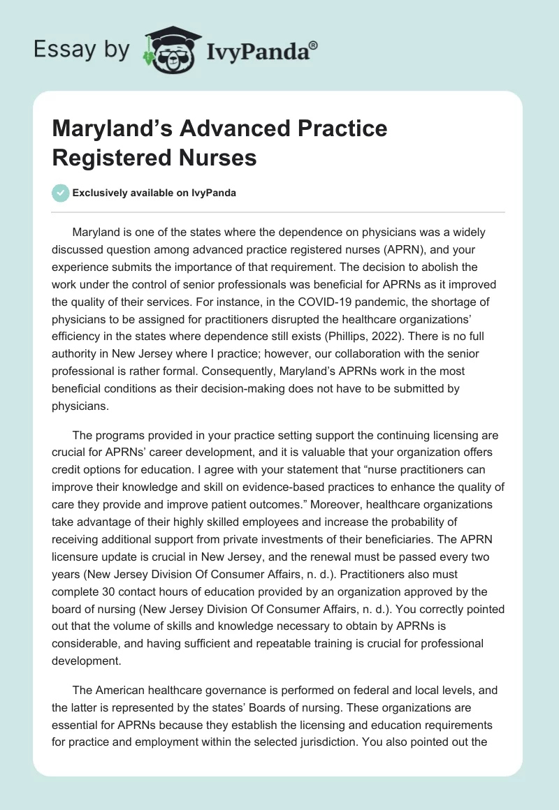 Maryland’s Advanced Practice Registered Nurses. Page 1