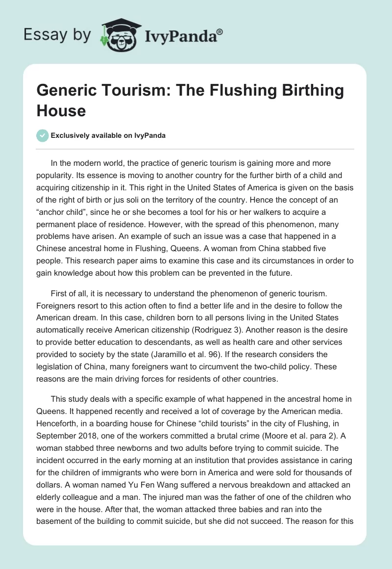 Generic Tourism: The Flushing Birthing House. Page 1