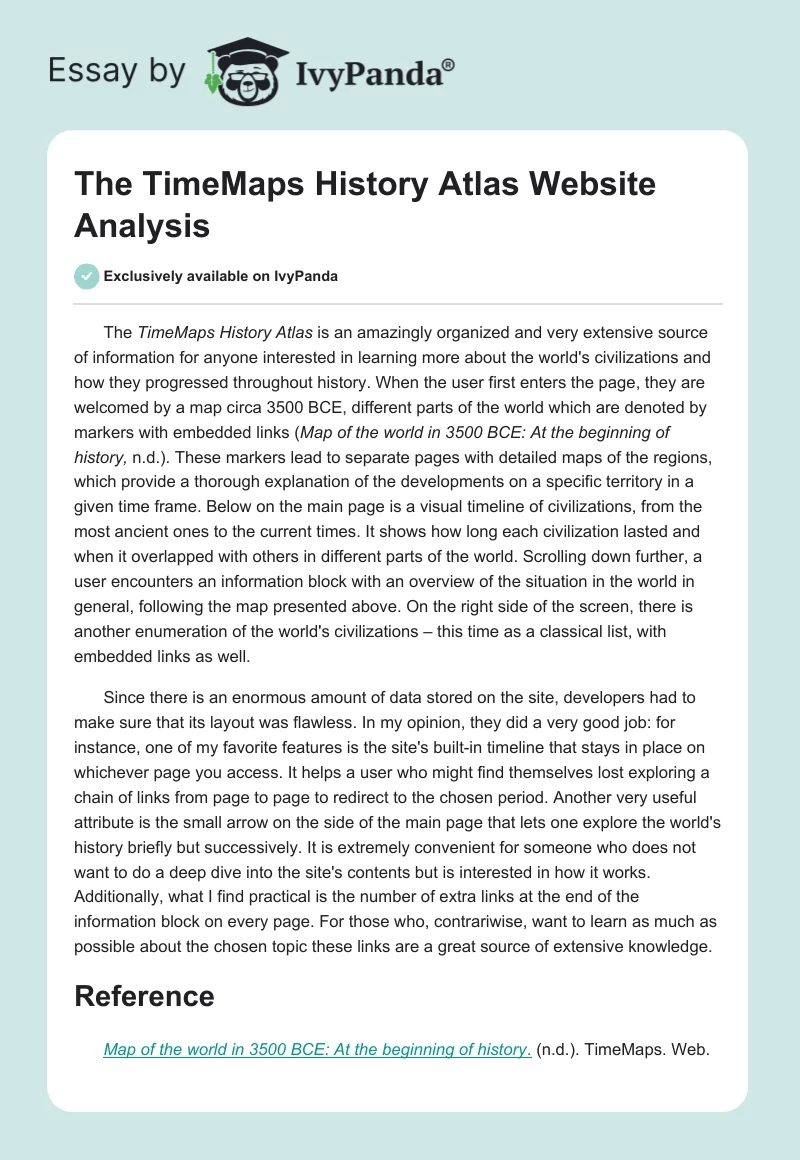 The TimeMaps History Atlas Website Analysis. Page 1