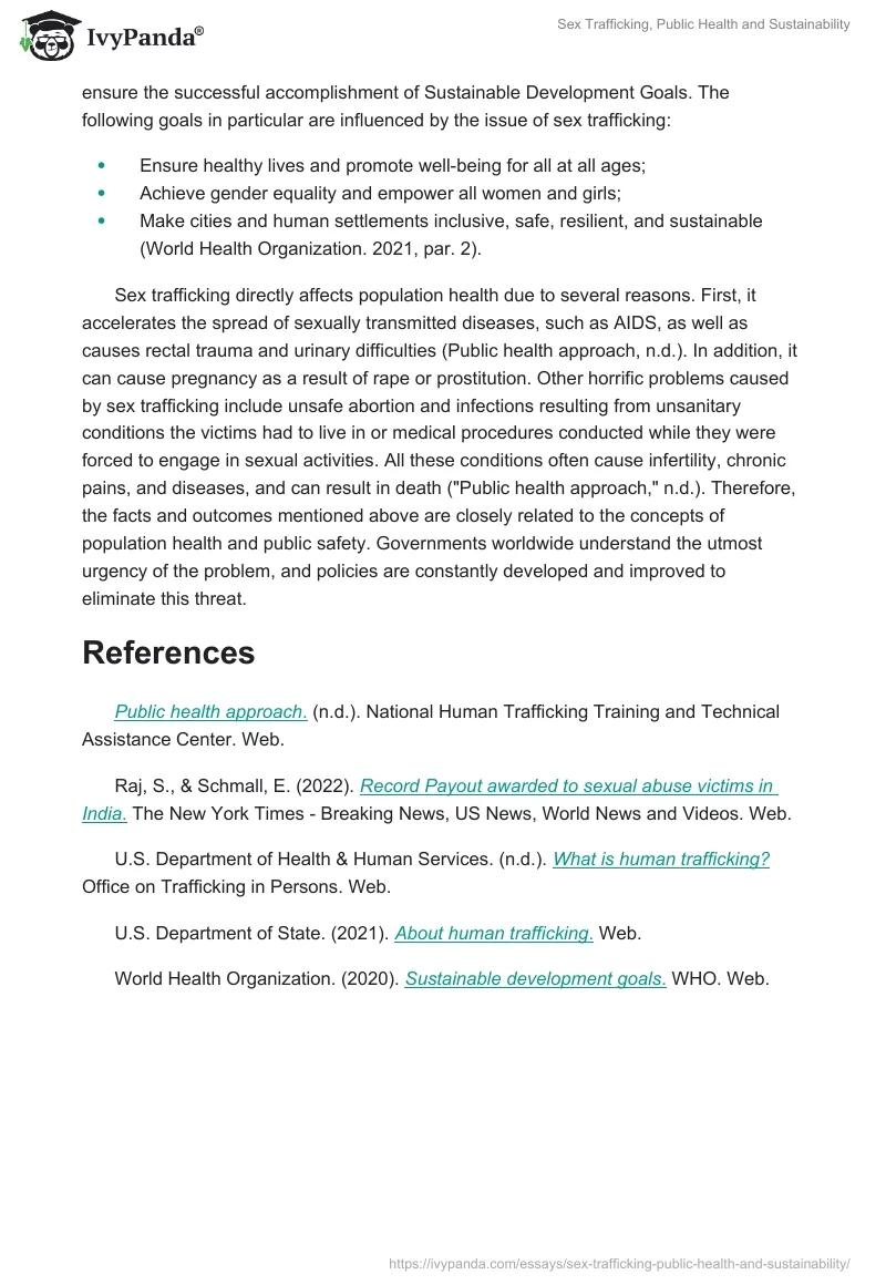 Sex Trafficking, Public Health and Sustainability. Page 2