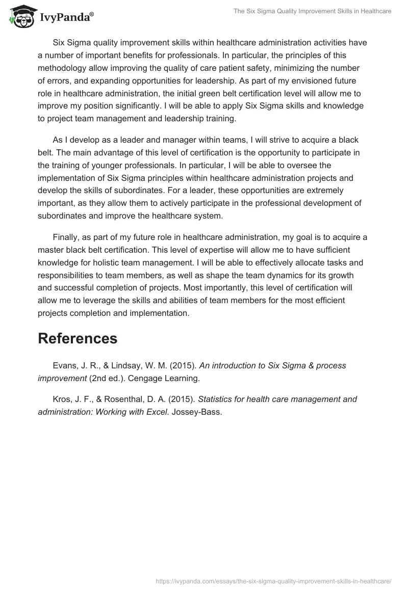 The Six Sigma Quality Improvement Skills in Healthcare. Page 2