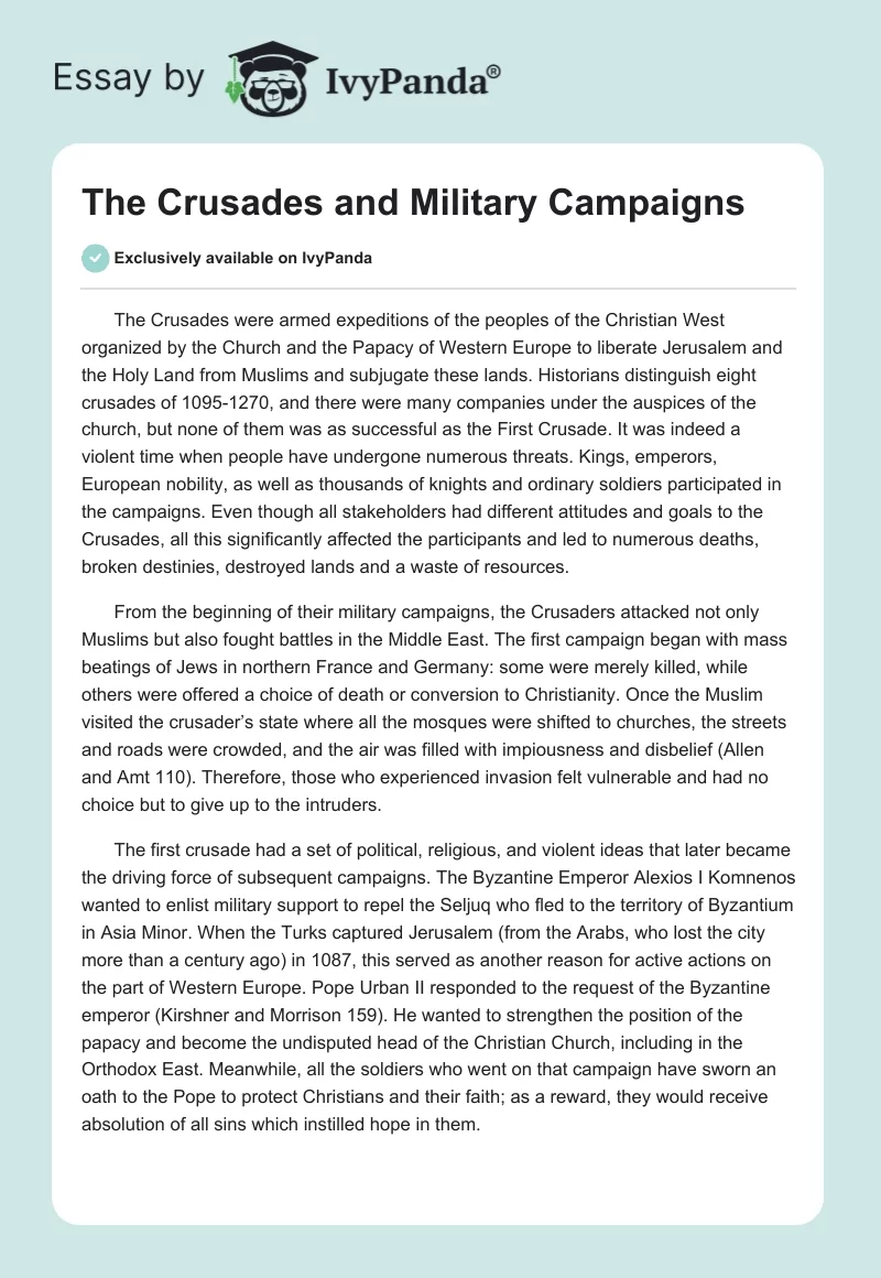 The Crusades and Military Campaigns. Page 1