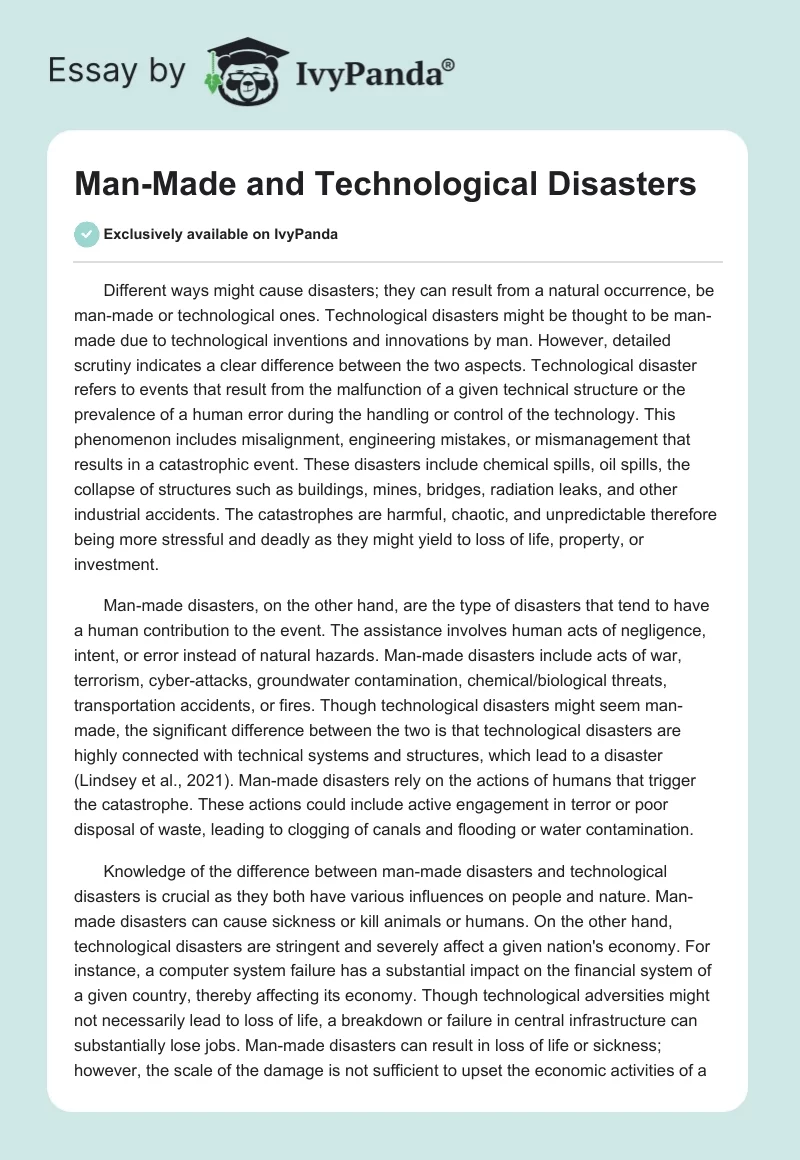 essay on man made disasters
