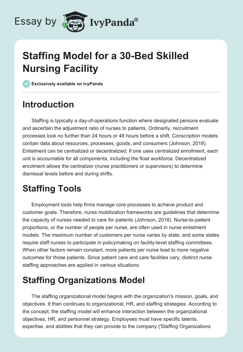 Staffing Model for a 30-Bed Skilled Nursing Facility. Page 1
