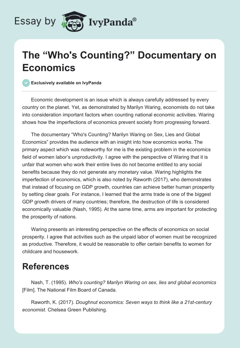 The “Who's Counting?” Documentary on Economics. Page 1
