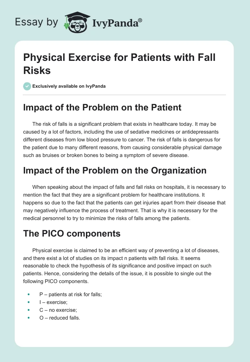Physical Exercise for Patients with Fall Risks. Page 1