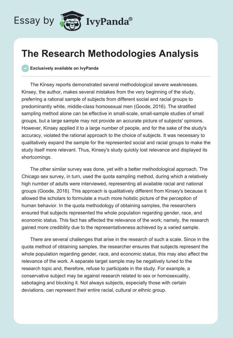 The Research Methodologies Analysis. Page 1