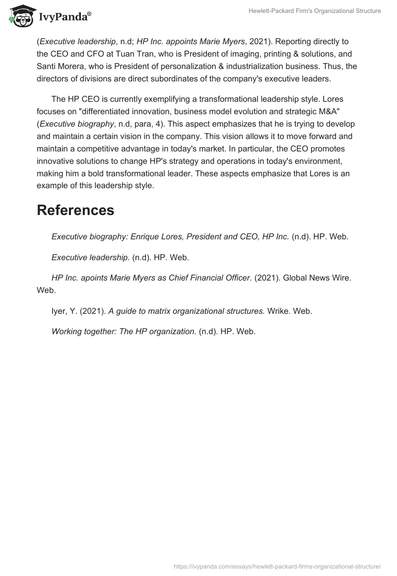 Hewlett-Packard Firm's Organizational Structure. Page 2