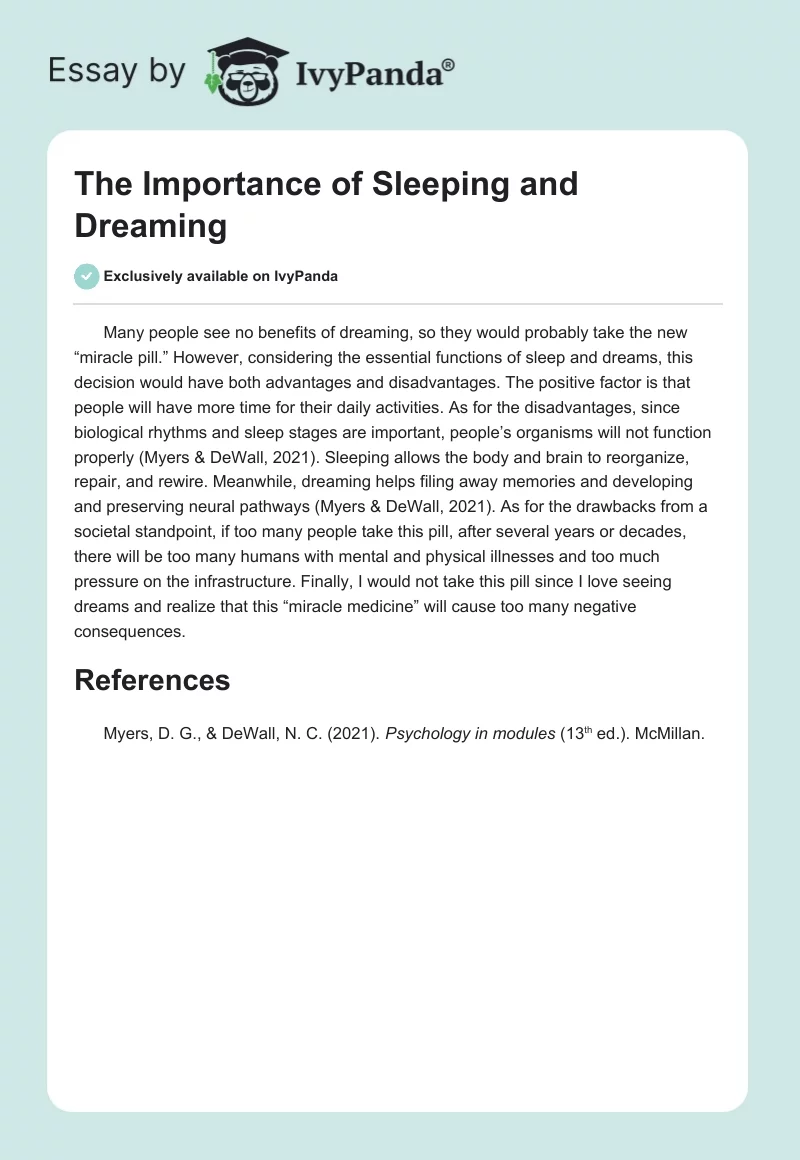 The Importance of Sleeping and Dreaming. Page 1