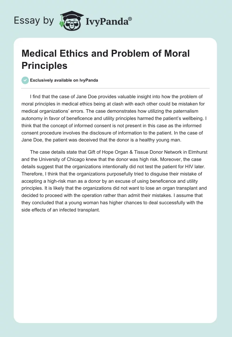 Medical Ethics and Problem of Moral Principles. Page 1