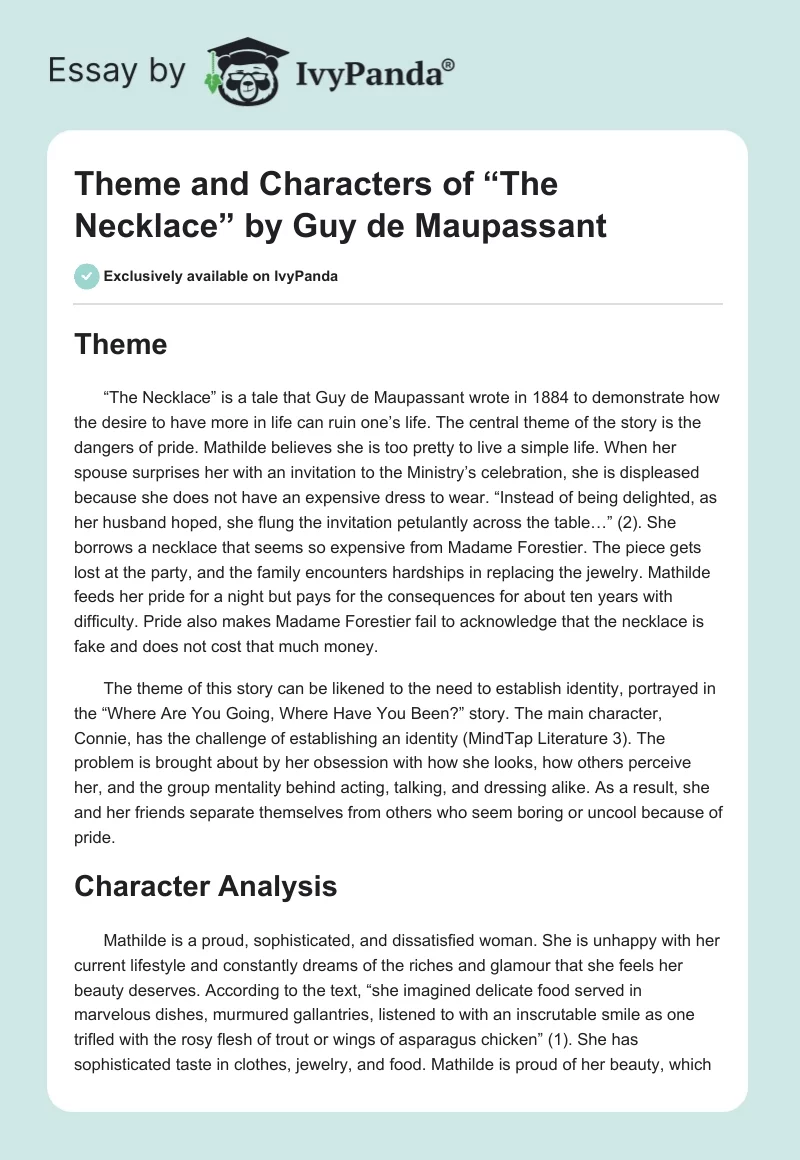 Theme and Characters of “The Necklace” by Guy de Maupassant. Page 1