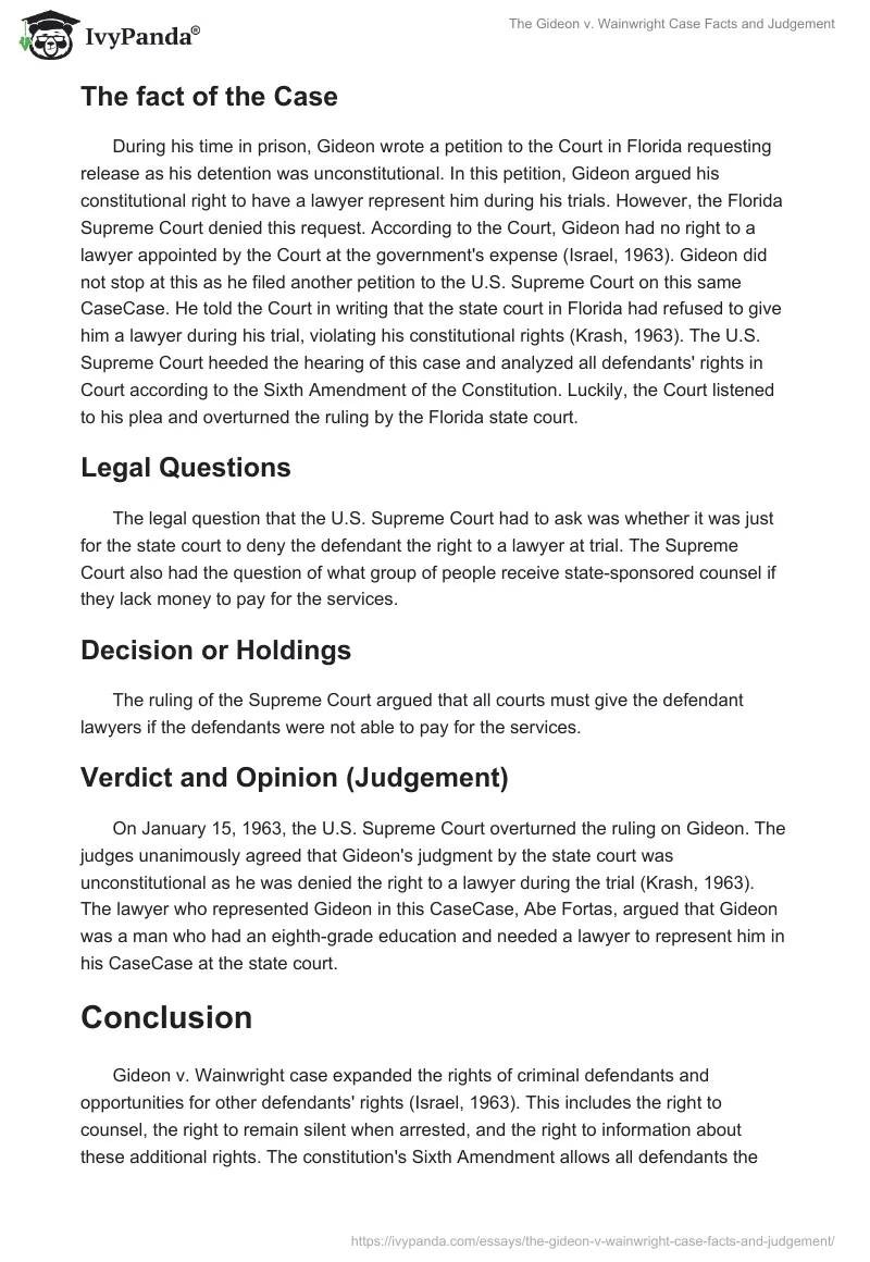 The Gideon v. Wainwright Case Facts and Judgement. Page 2