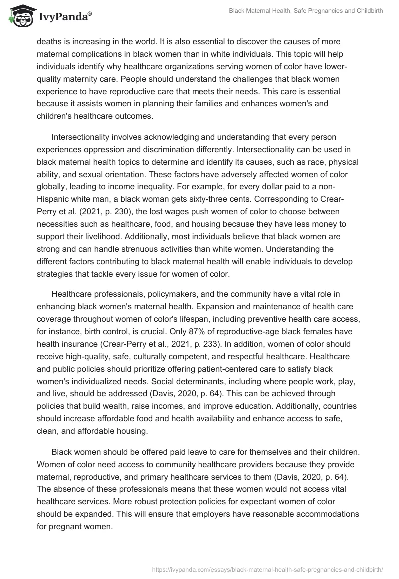 Black Maternal Health, Safe Pregnancies and Childbirth. Page 2