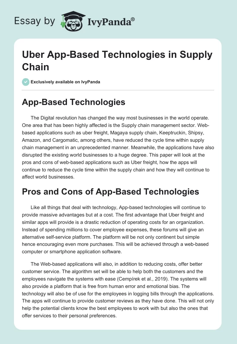 Uber App-Based Technologies in Supply Chain. Page 1