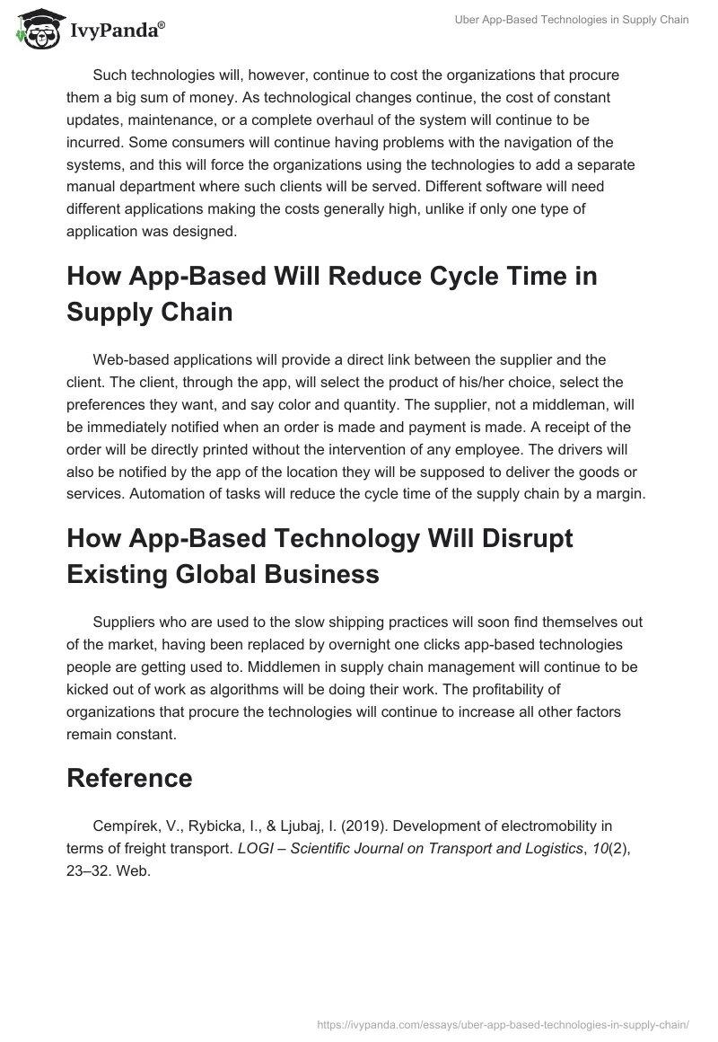 Uber App-Based Technologies in Supply Chain. Page 2