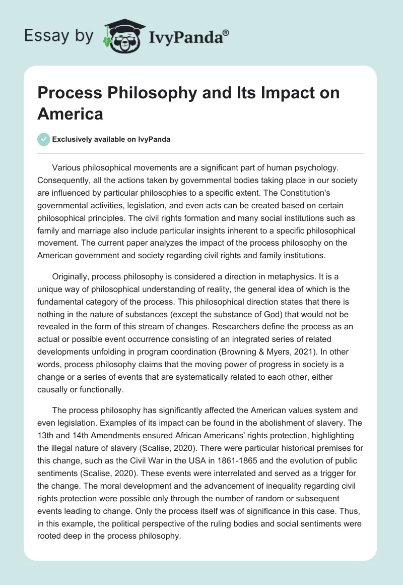 Process Philosophy and Its Impact on America. Page 1
